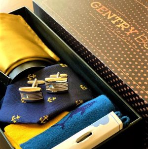 nyakkendő szett_kék-sárga_Gentry Box